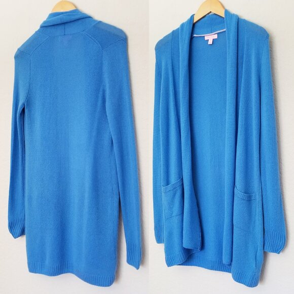 Lilly Pulitzer Sweaters - Lilly Pulitzer 100% Cashmere Open Front Longline Pockets Cardigan Blue XS $278